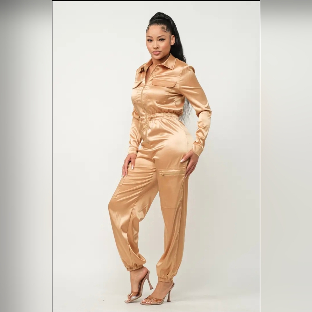 Satin Cargo Pocket Jumper [Gold] [Fushia]